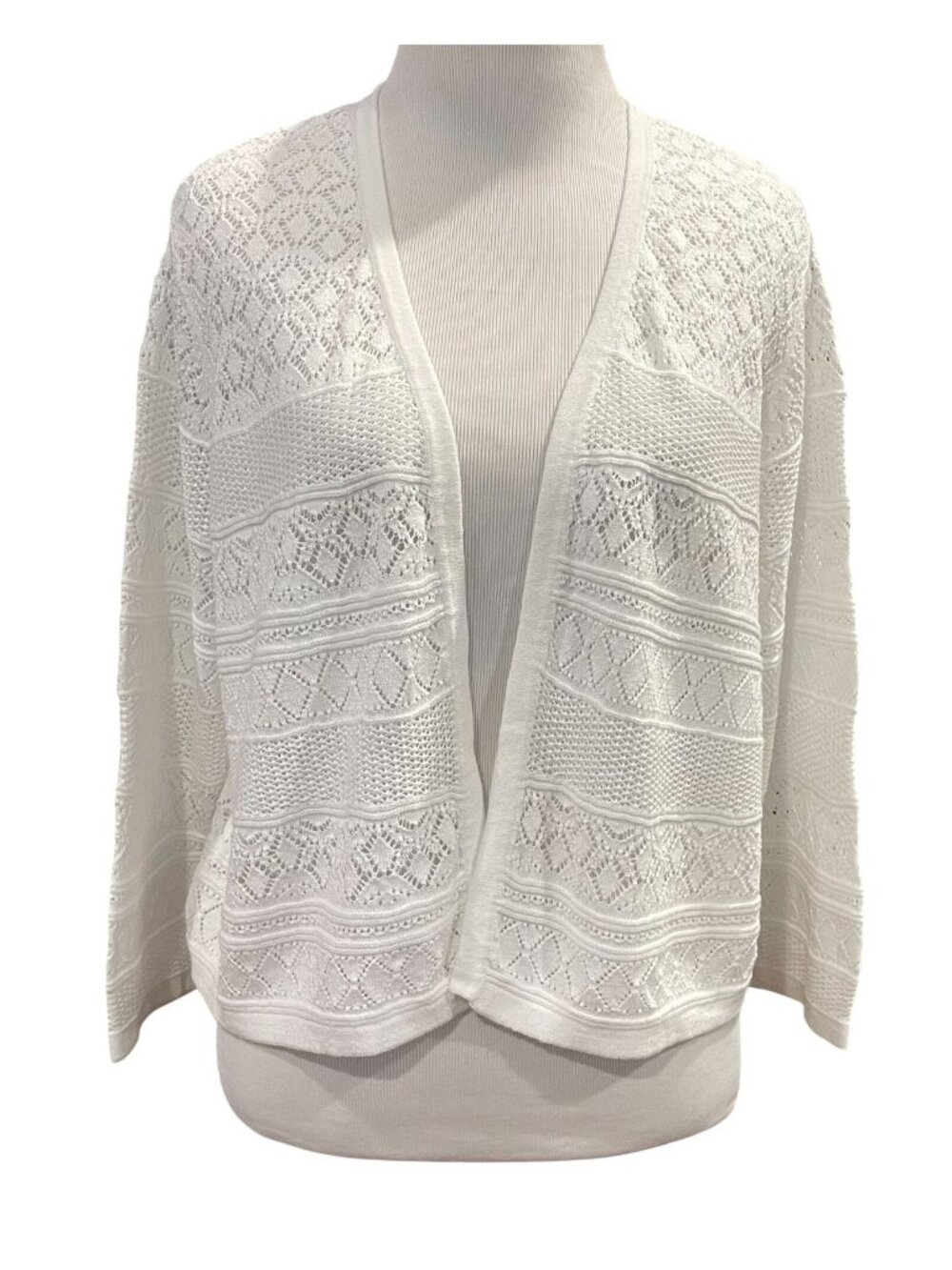 Charter Club Geo Pointelle Cropped Cardigan L White Fairy Cottagecore Soft Girl